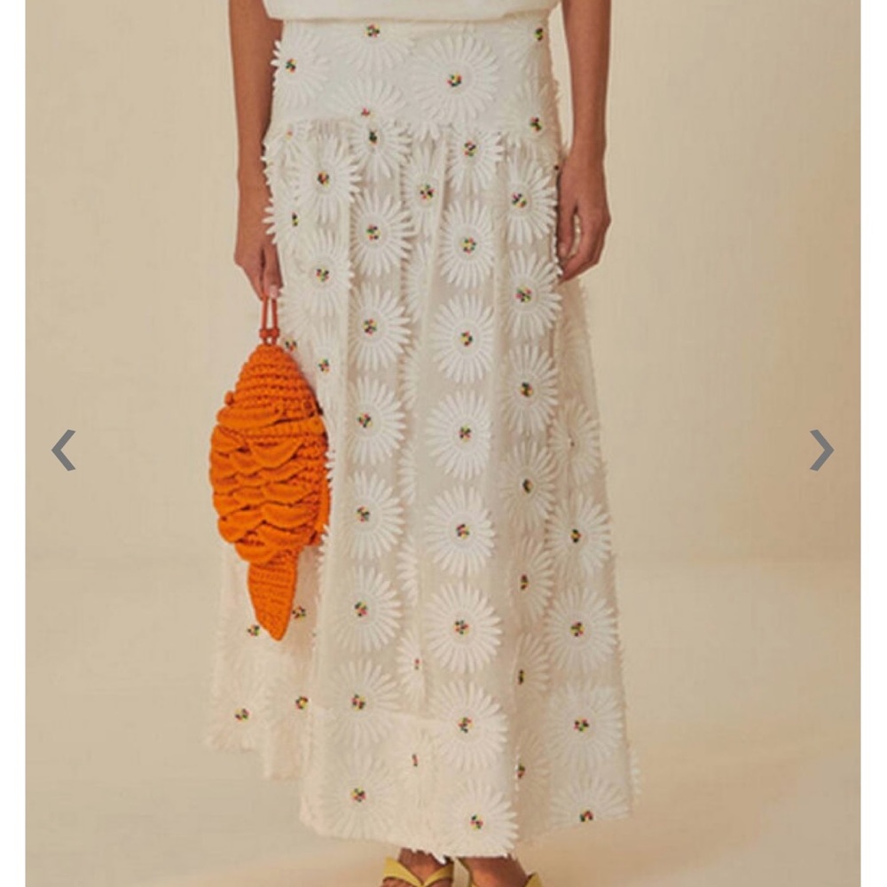 FARM Rio White Daisy Maxi Skirt, Size Small